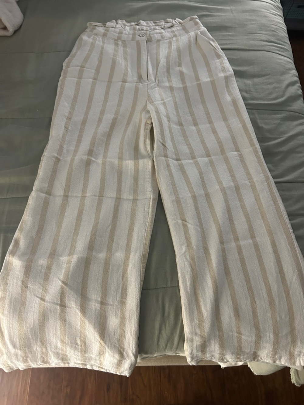 New York & Company Cream and Tan Striped Linen-Blend Pants